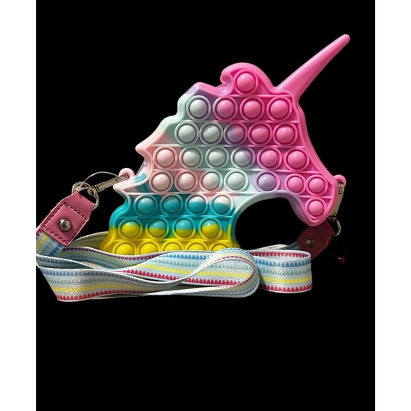 Cat & Jack Unicorn Crossbody Bag Purse Bubble Pop It Stress Relief Rainbow Strap - Picture 1 of 3